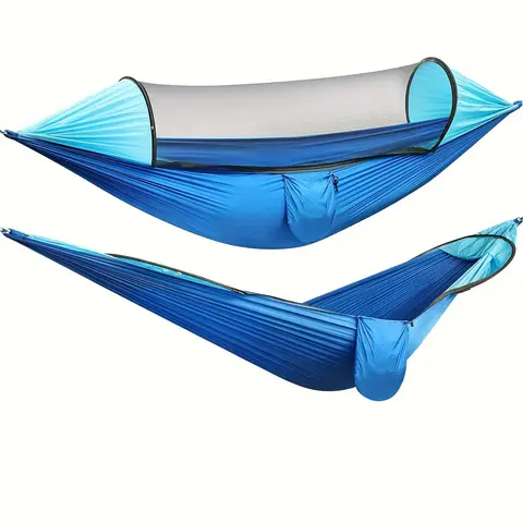 Automatic Quick-Set Mosquito Net Hammock for Outdoor Single/Double Nylon Camping with Support Poles, Anti-Mosquito Hammock with 661.39LB Load Capacity