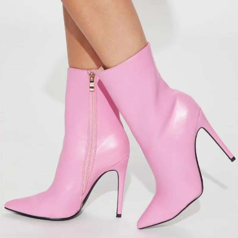 SHOFOO shoes Fashionable women's high heels boots. About 12 cm heel height. Mid calf women's boots. Pink women's boots size34-45