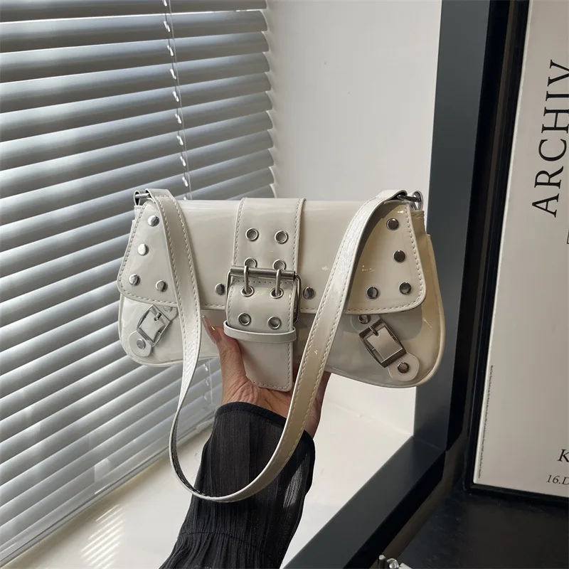 Y2k Rivet Design Cool Hot Girls Shoulder Bags Solid Color Ladies Pu Leather Underarm Bag Vintage Female Phone Handbags Purse