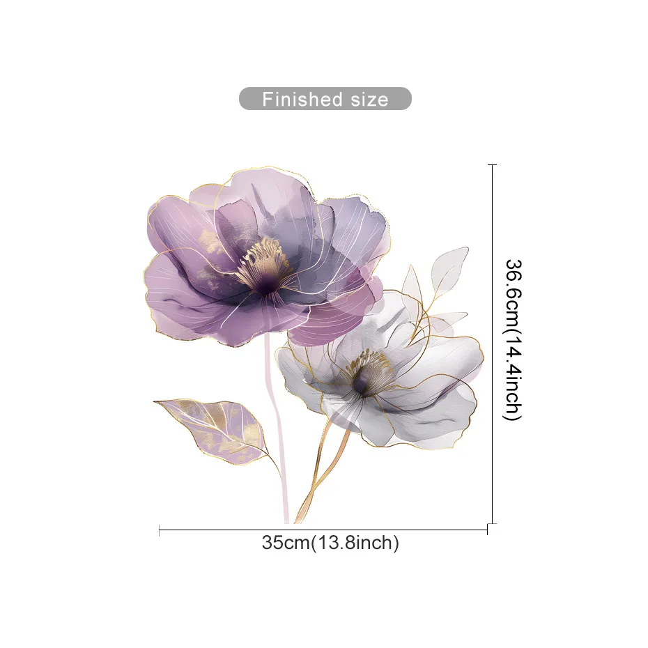 Purple Flower Wall Sticker Bedroom Home Decoration Living Room Removable Wallpaper Self-adhesive Stickers