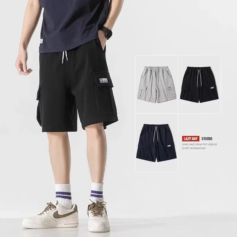 Autumn Men's Casual Shorts 100% Cotton Shorts American High Street Trendy Solid Color Loose Pants High Quality Sport Pants 2023