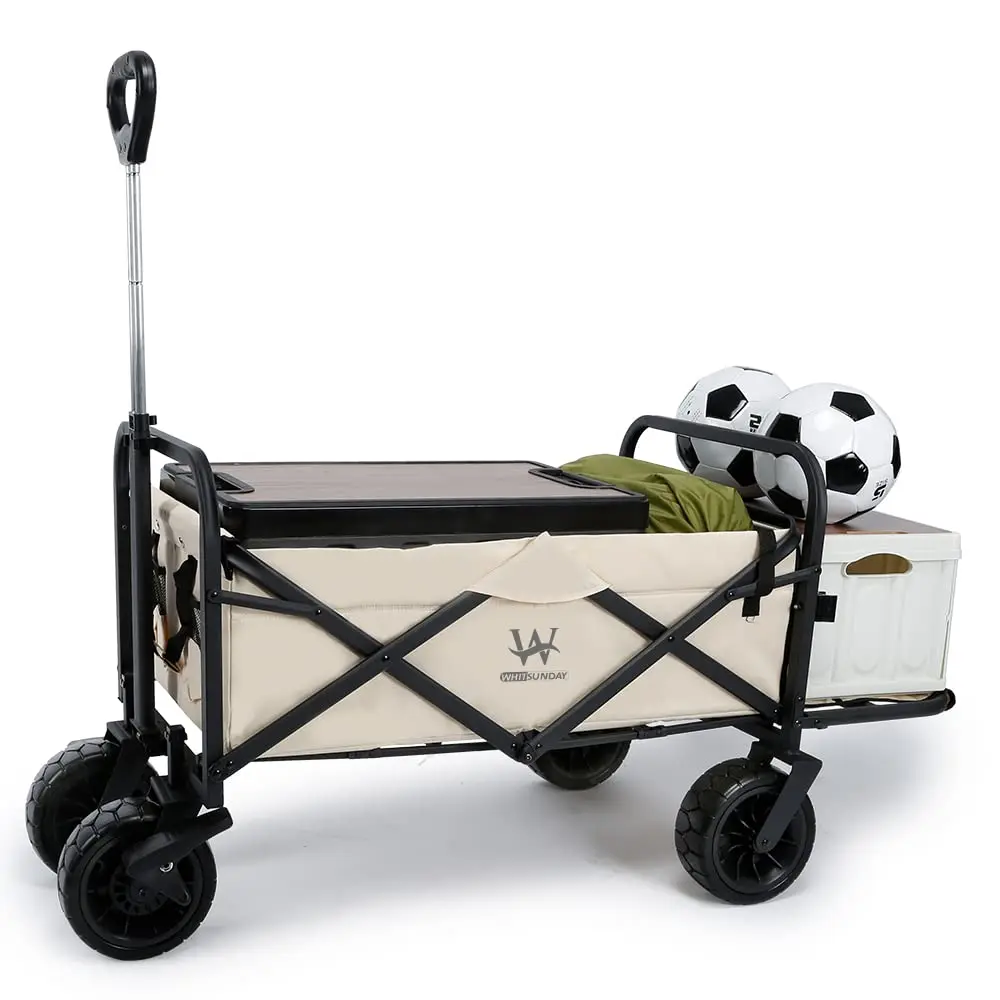 Collapsible Folding Garden Outdoor Park Utility Wagon Picnic Camping Cart with 8“ Bearing Fat Wheel and Brake (Standard