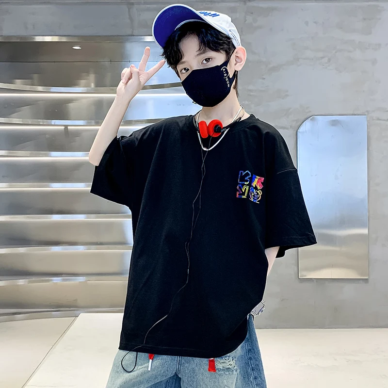 Kids Summer Clothes T-shirt for Boy Short Sleeve Cotton Tshirt Outfits Teenage Children Cartoon Print Clothing Age 5 To 14 Years