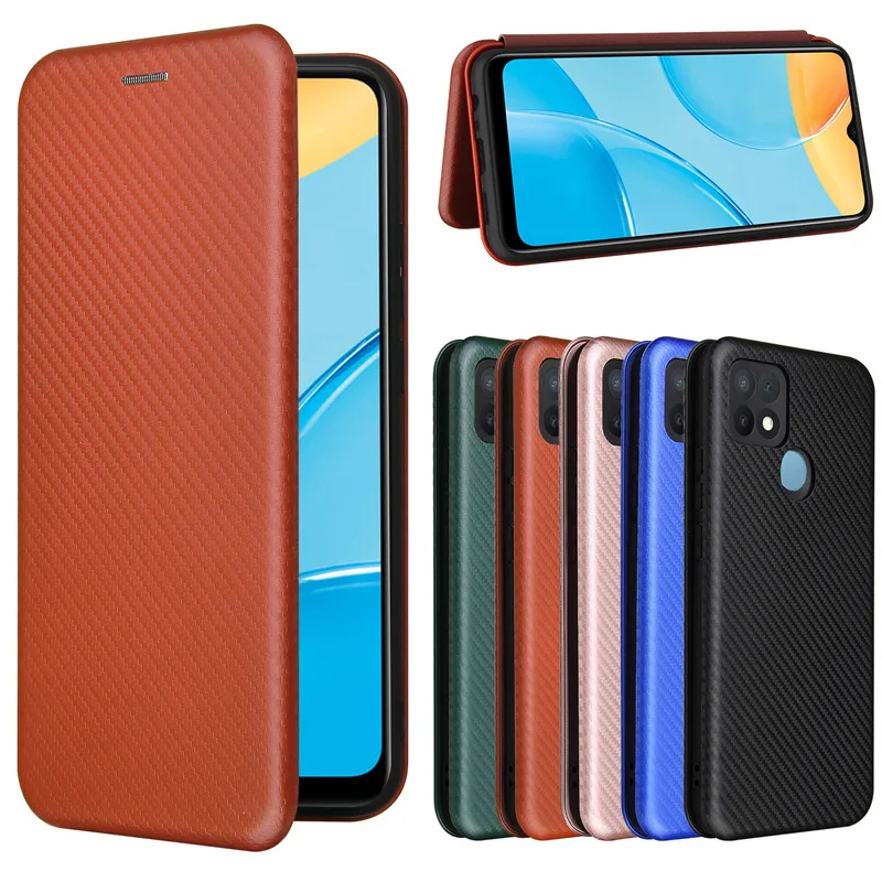 

Phone Case For OPPO A15 Case Luxury Flip Carbon Fiber Skin Magnetic Adsorption Protective Funda For OPPO A55S 5G Phone Bags