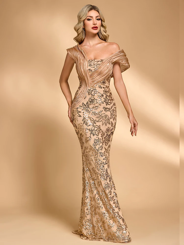 BLUEPLUM Eleganti paillettes Splicing Abiti da sera formali Sirena Prom Abiti da cocktail per feste di nozze di lusso