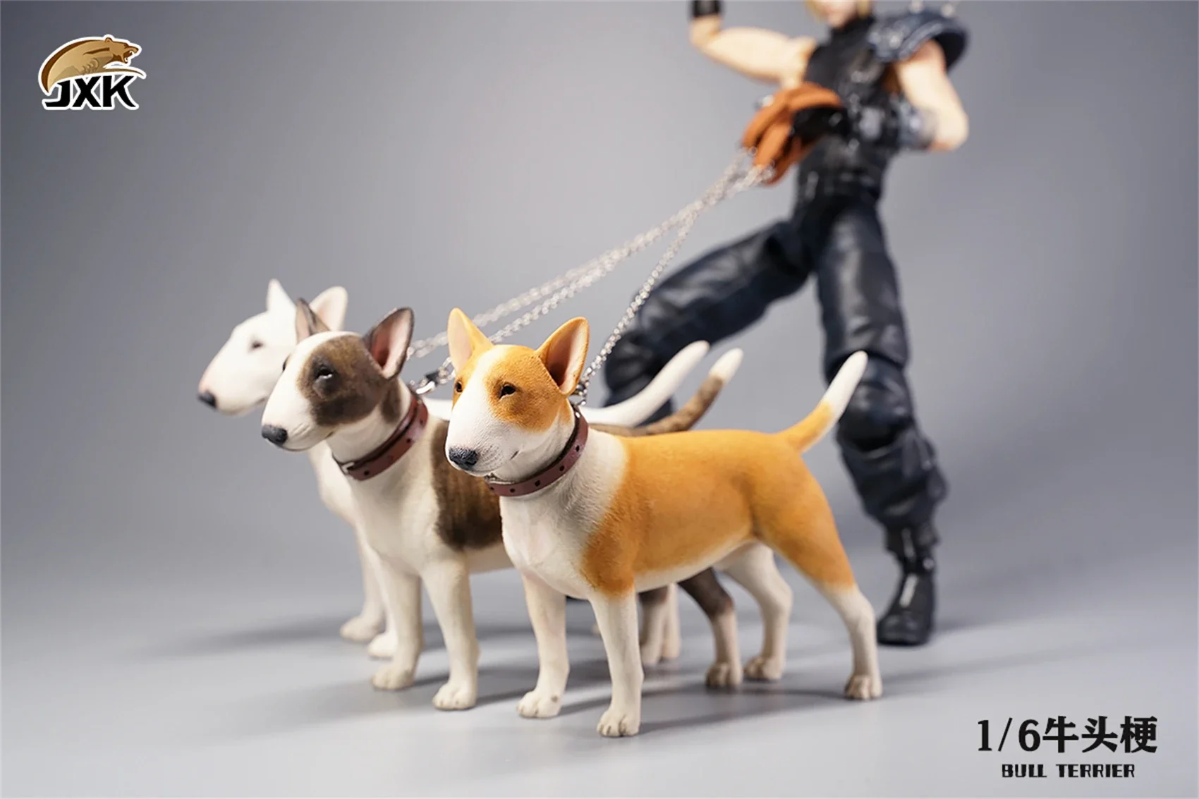 JXK 1:6 Scale Bull Terrier Figure Dog Pet Healing  Cute Canidae Animal Collector Toy Resin Desktop Decoration Gift