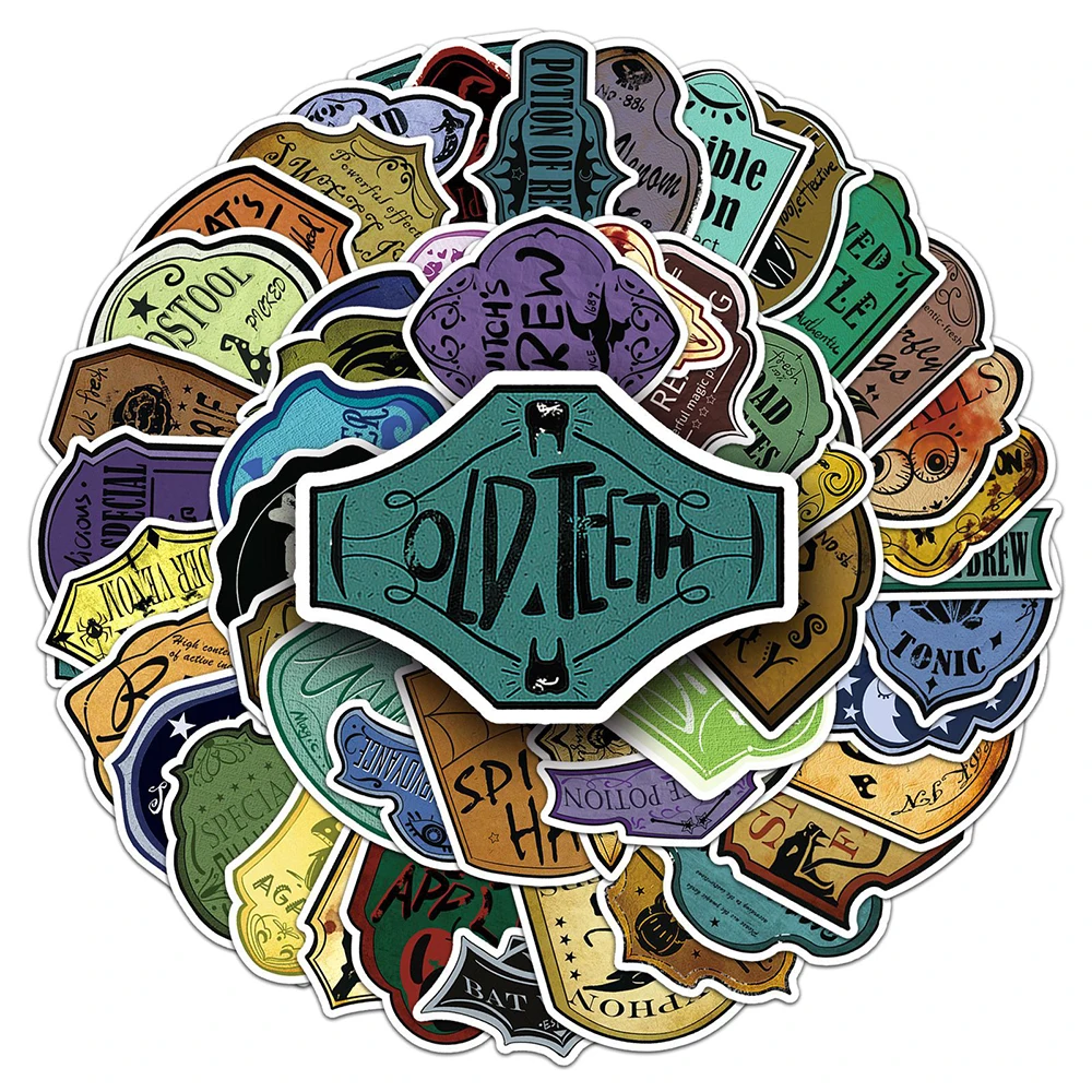 10/30/50pcs Retro Magic Potion Witch Label Stickers Cool Cartoon Halloween Decals Decoration DIY Skateboard Phone Guitar Sticker