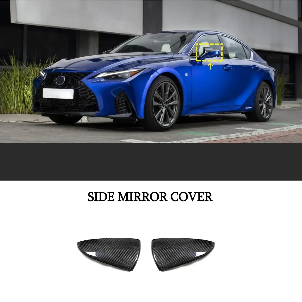 Pair Dry Carbon Fiber Car Side View Mirror Cover Cap For Lexus ES IS LS LC UX 2019-2023 Stick on Left Hand Drive ONLY