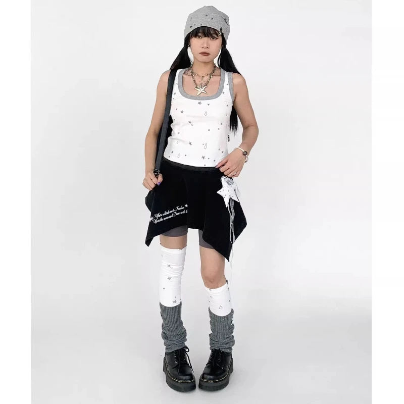 Original Design Retro Gray Star Print Stretch Knit Women's Socks Autumn New Sweet Cute Versatile Slimming Leg Warmers Ladies