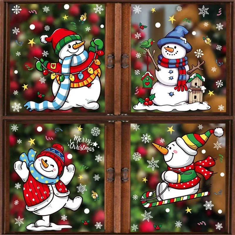 2025 عيد الميلاد زجاج مزخرف ملصقات نافذة ثلج ندفة الثلج كهرباء الجدار ملصق سنة جديدة سعيدة عيد الميلاد ديكور الشارات