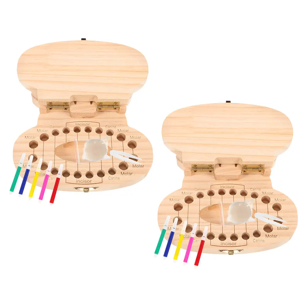 

2Set Baby Teeth Storage Box Wooden Hippo Shaped Tooth Keeper Cute Kids Organizer First Lost Tooth Case for Boys Girls