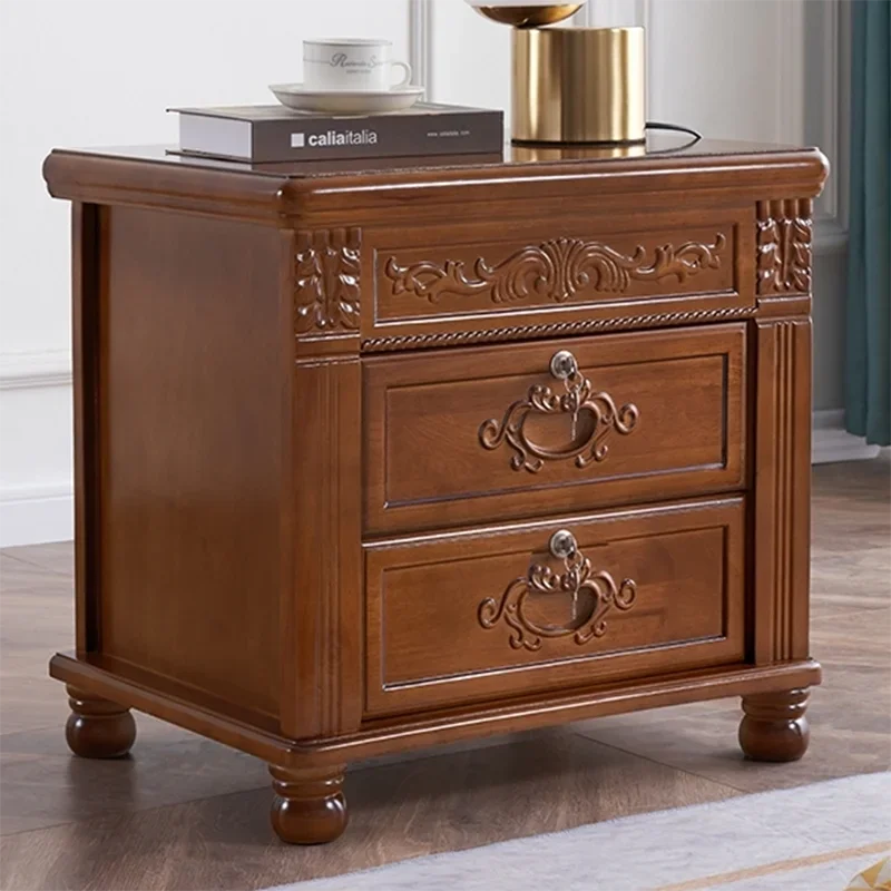 

Chinese Carved Solid Wood Nightstand Bedside Table With Lockable Drawer No Assembly Required Storage Cabinet For Bedroom Home