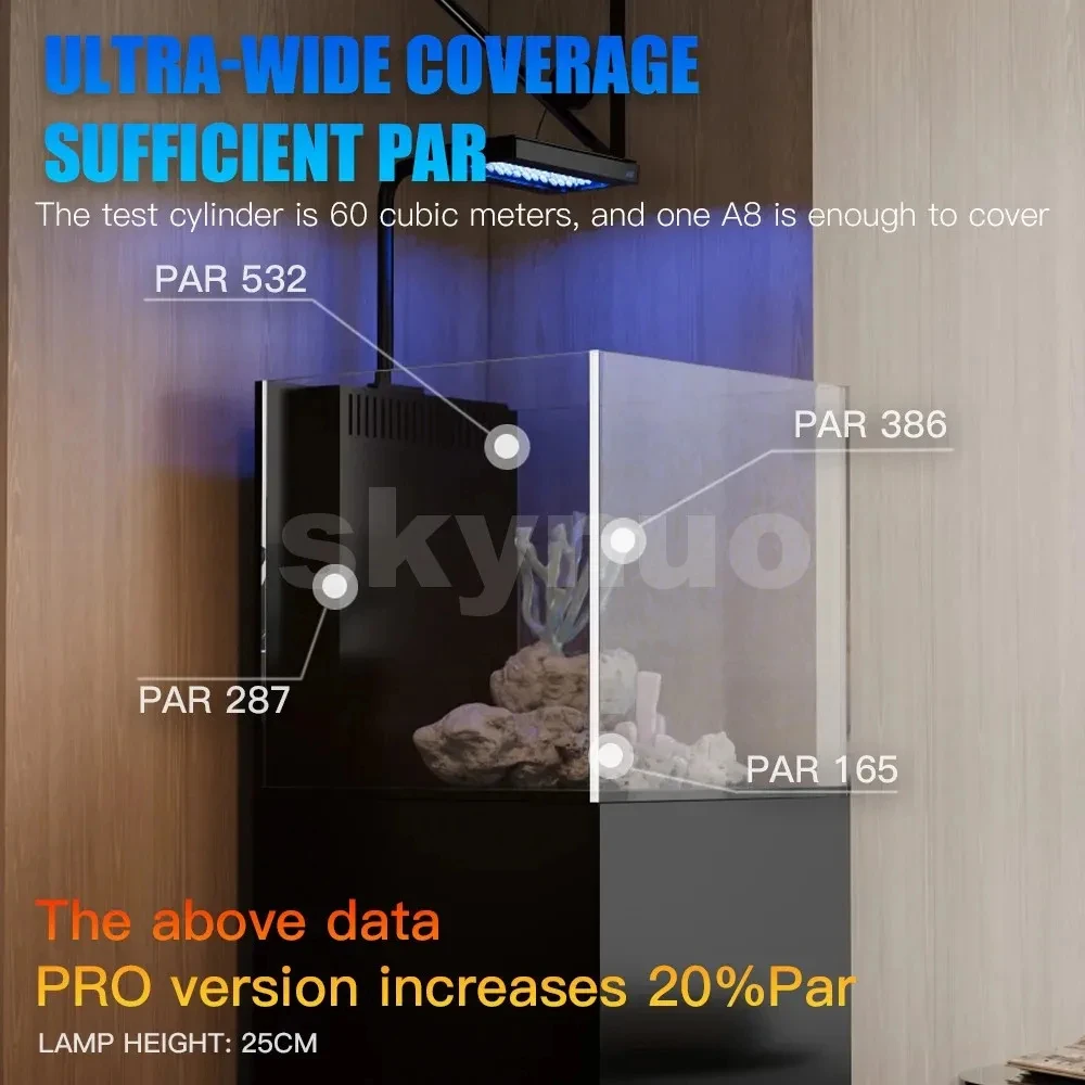 A8SE II ماكس/أزرق 2.0 الجيل 240 واط الطيف الكامل البحرية مصباح ليد مياه البحر المرجان الشعاب المرجانية خزان الأسماك مصباح واي فاي App #2