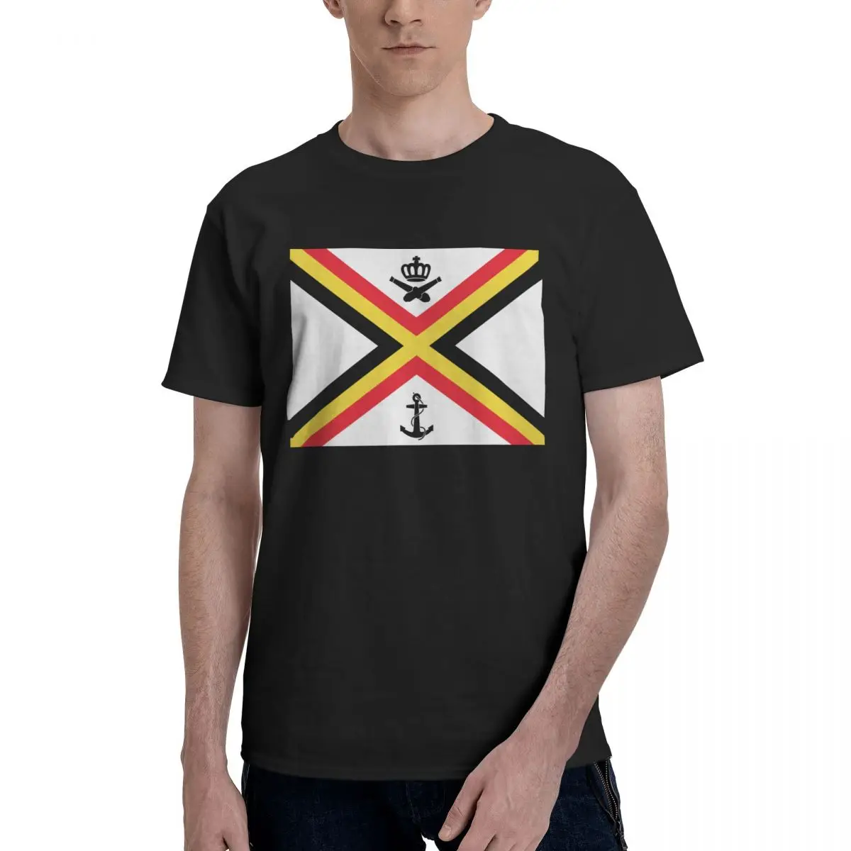 Man Naval Ensign Of Belgium home Black Men's Basic Short Sleeve T-Shirt Casual Graphic Tshirt European size