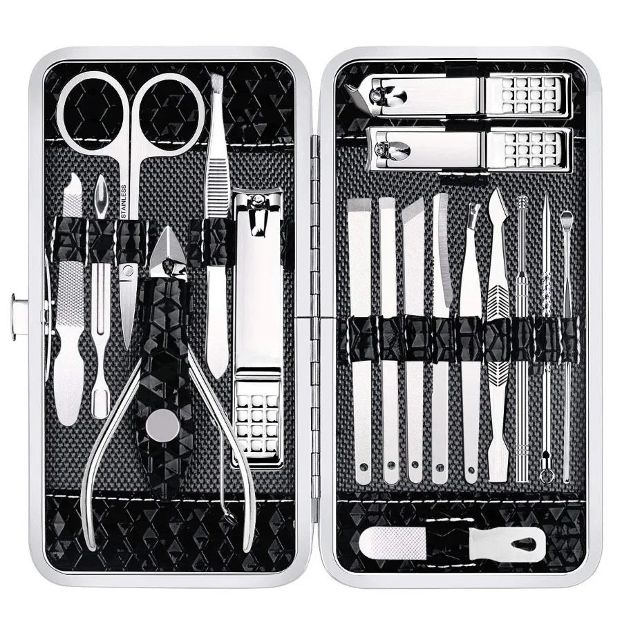 

18-Piece Professional Nail Clippers Set with Travel Case for Fingernail and Toenail Trimming Ideal for Manicure and Pedicure at