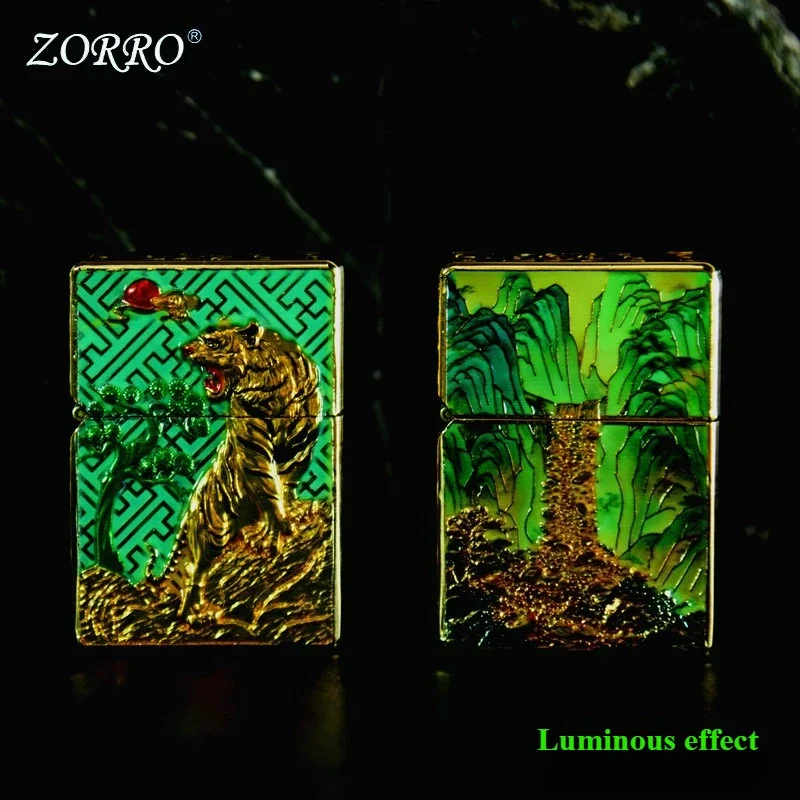 ZORRO Fuel Oil Lighter Personalized Trendy Play Xiangyun Pixiu Tiger Night Light Armor Windproof High-end Lighters Accessories