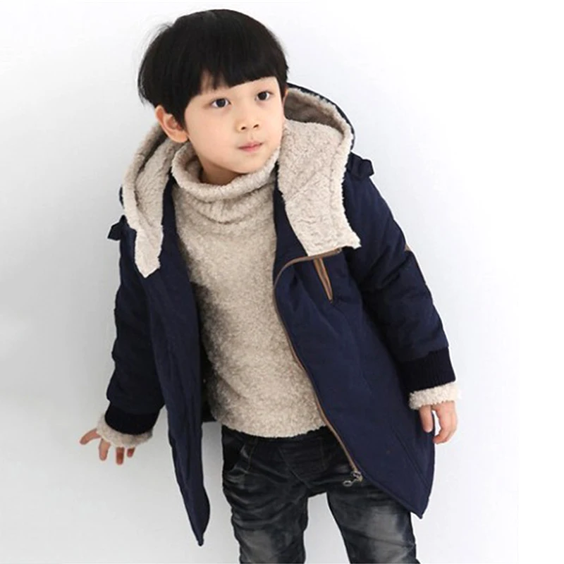 Winter Thick Boys Jackets 2023 New Warm Clothes Children Jacket Plus Velvet Padded Jacket Boy Hooded Jackets Mid-length Snowsuit