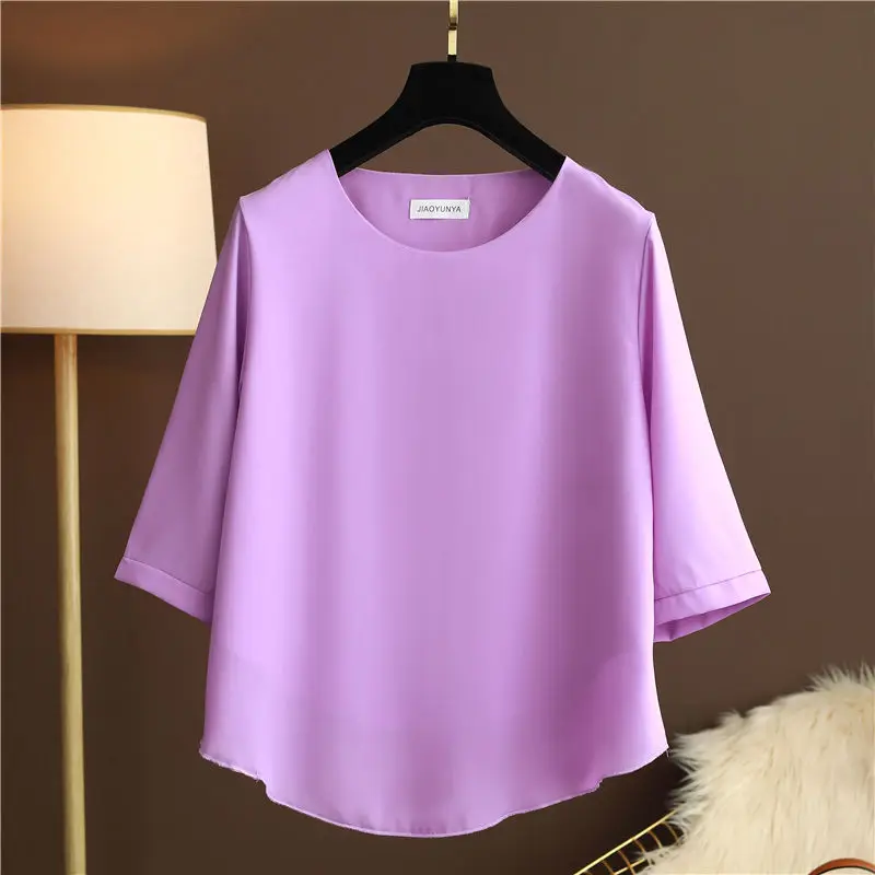 Elegant Vintage Women Oversized Chiffon T-shirt Koreon Fashion Summer Tees Female Clothing Half Sleeve Big Size Pullover Tops