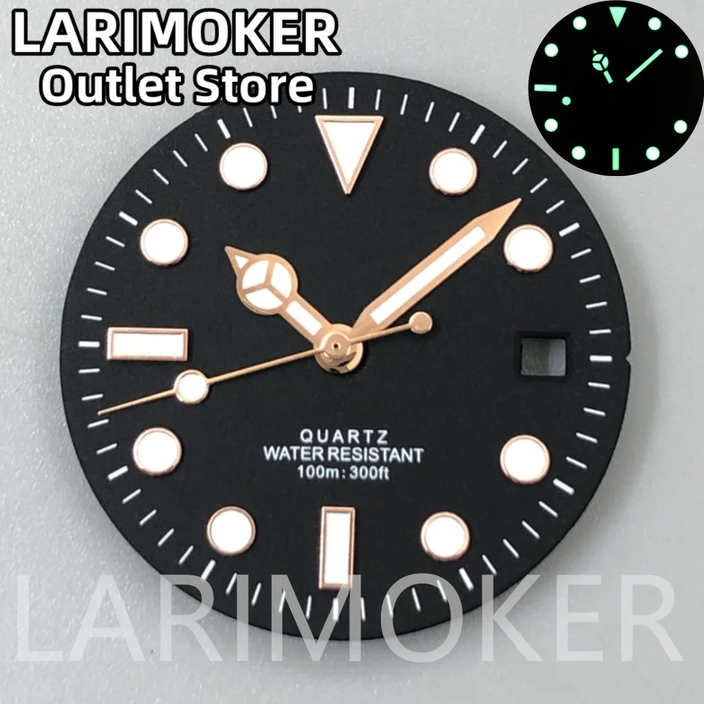 LARIMOKER 29mm Nero Bianco Quadrante dell'orologio Oro Argento Bordo adatto Movimento al quarzo Rhonda 515 Set di accessori per orologi luminosi verdi