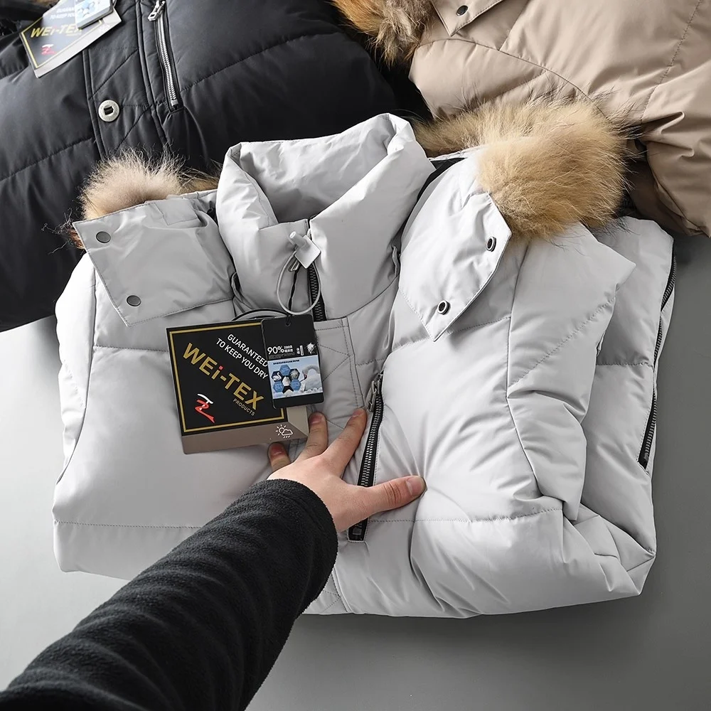 

Ultra-Thi Men's down Jaet with Real Fur Collar High-Insulation Snow-Proof Hooded Outdoor Faion Urban Sle