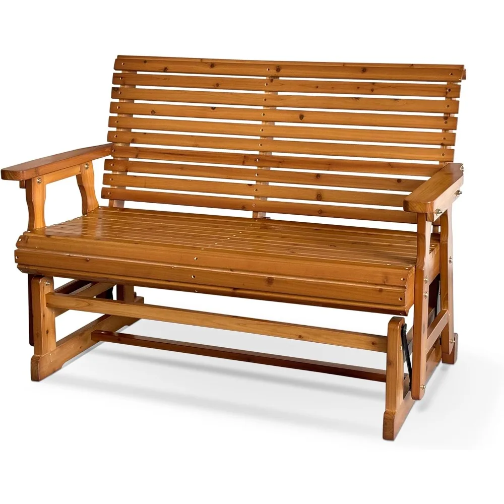 Drewniany fotel ogrodowy z wysokim oparciem i głębokim, wyprofilowanym siedziskiem, lite drewno jodłowe, 2-osobowy, wytrzymały, udźwig 360 kg, 120 cm (brązowy PU)