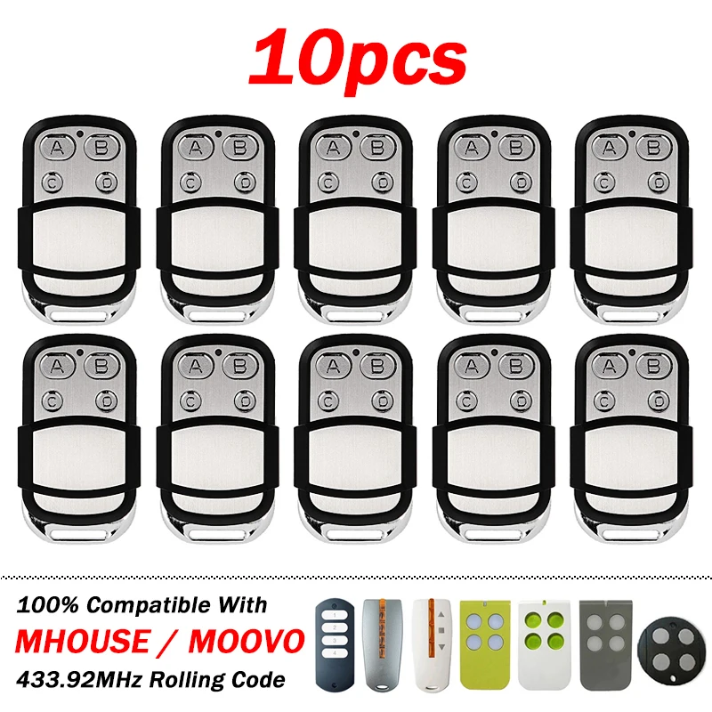 جهاز تحكم عن بعد لباب المرآب/البوابة الكهربائية MOOVO MT4 MT4V MT4G Mhouse TX3 TX4 GTX4 GTX4C، جهاز إرسال رمز متجدد بتردد 433.92 ميجاهرتز