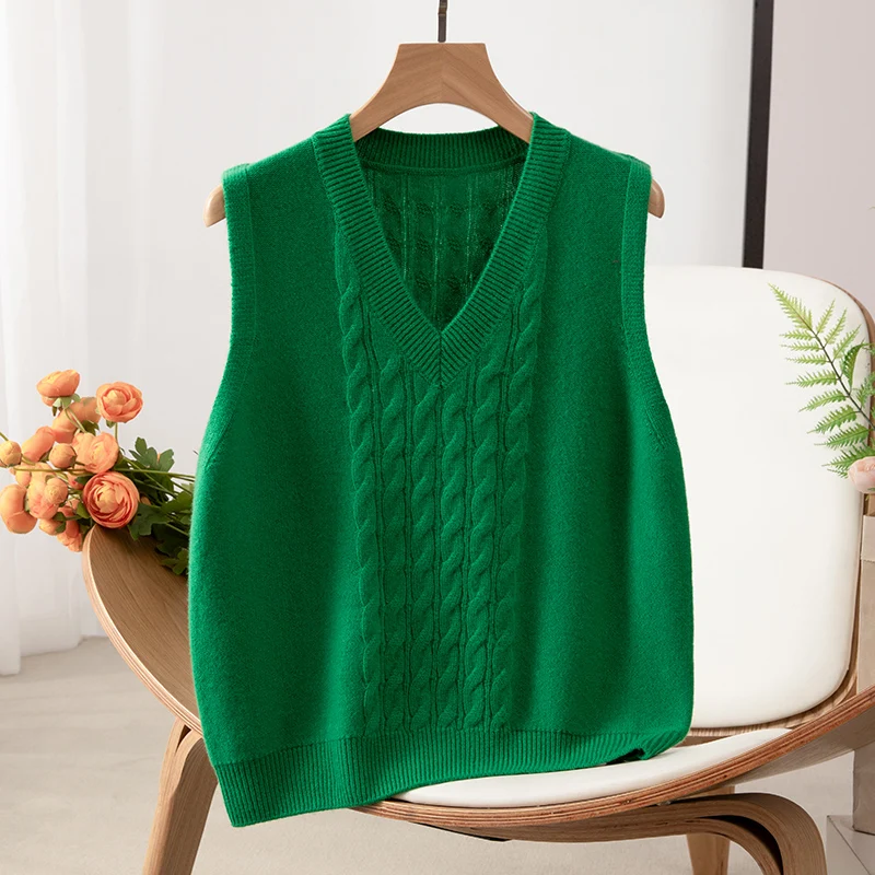 

100% goat cashmere sweater vest V-neck thick twist sweater vest sweater ladies
