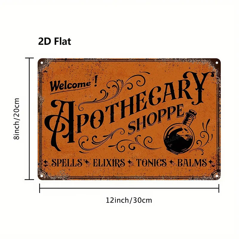 2D Flat, 1pc, Metal Sign, Vintage Pharmacy Tin Sign: Potions, Elixirs & Mixtures, Flat Printed Metal Sign, Square Metal Wall A