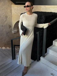 Tossy Triko Moda Gevşek Maxi Elbise Kadın Dantel-up Yüksek Bel Nervürlü Uzun Kollu Parti Elbise Kadın Örgü Bandaj Uzun Elbise