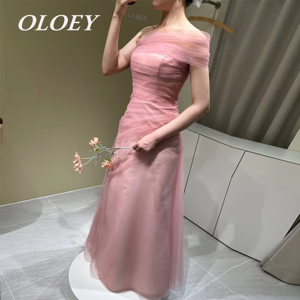 

OLOEY Fairy Pink Korea Wedding Photoshoot Dresses with Detachable Bolero Floo r Length Mermaid Prom Party Gowns Customized