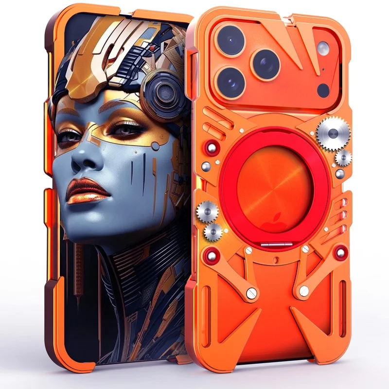 

For iPhone 17 Pro Max Armor Metal Frame Bumper Phone Case For iPhone 17 Pro Magnetic Wireless Charging Rotating Bracket Cover