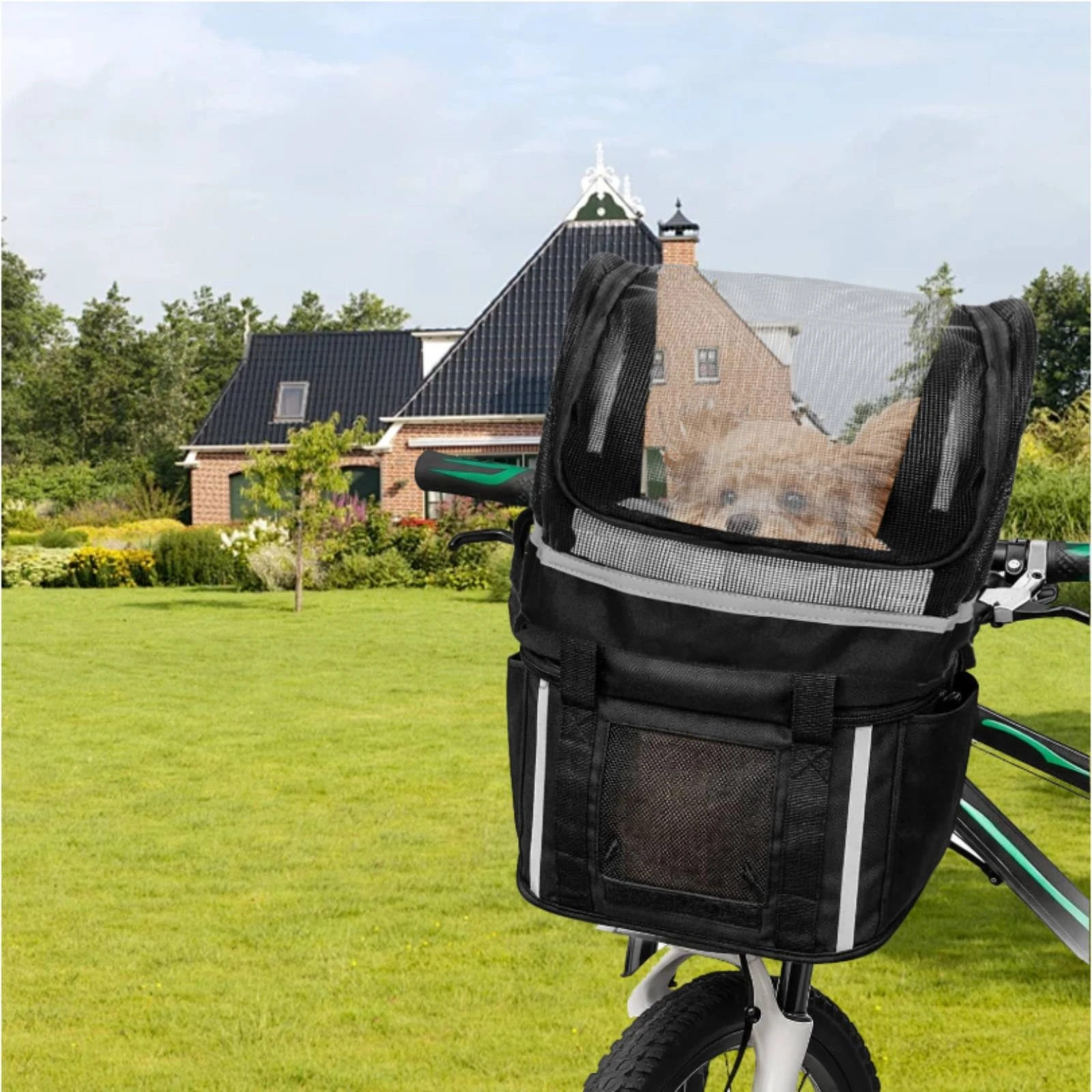 Front Bike Pet Carrier Reflective Strip Bike Pet Basket Handlebar Basket Cover Rectangular Pet Accessory Sturdy