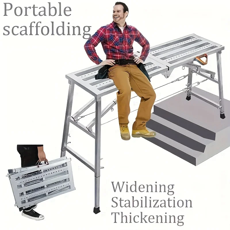 

Portable Multipurpose Folding Scaffolding Work Platform Scaffold Tower Ladder Stool Bench Adjustable Height, Carbon Steel StructureAdjustable Work Platform with 881.85LB Duty Rating, Suitable for RV Cleaning, Painting, Car Washing, Furniture Sanding
