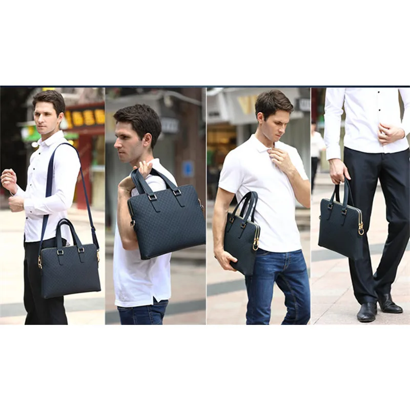 Echt leder Herren Handtaschen Business Aktentasche tragbare 14 "Laptop tasche Schulter diagonal blau/schwarz Leder Umhängetaschen