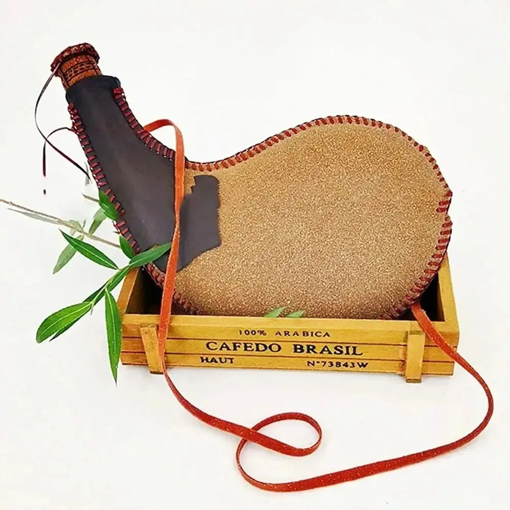 Leather Wine Flask Handmade Boat Wine Bag Traditional Water Container with Straps Mongolia Water Canteen Outdoor Drinkware