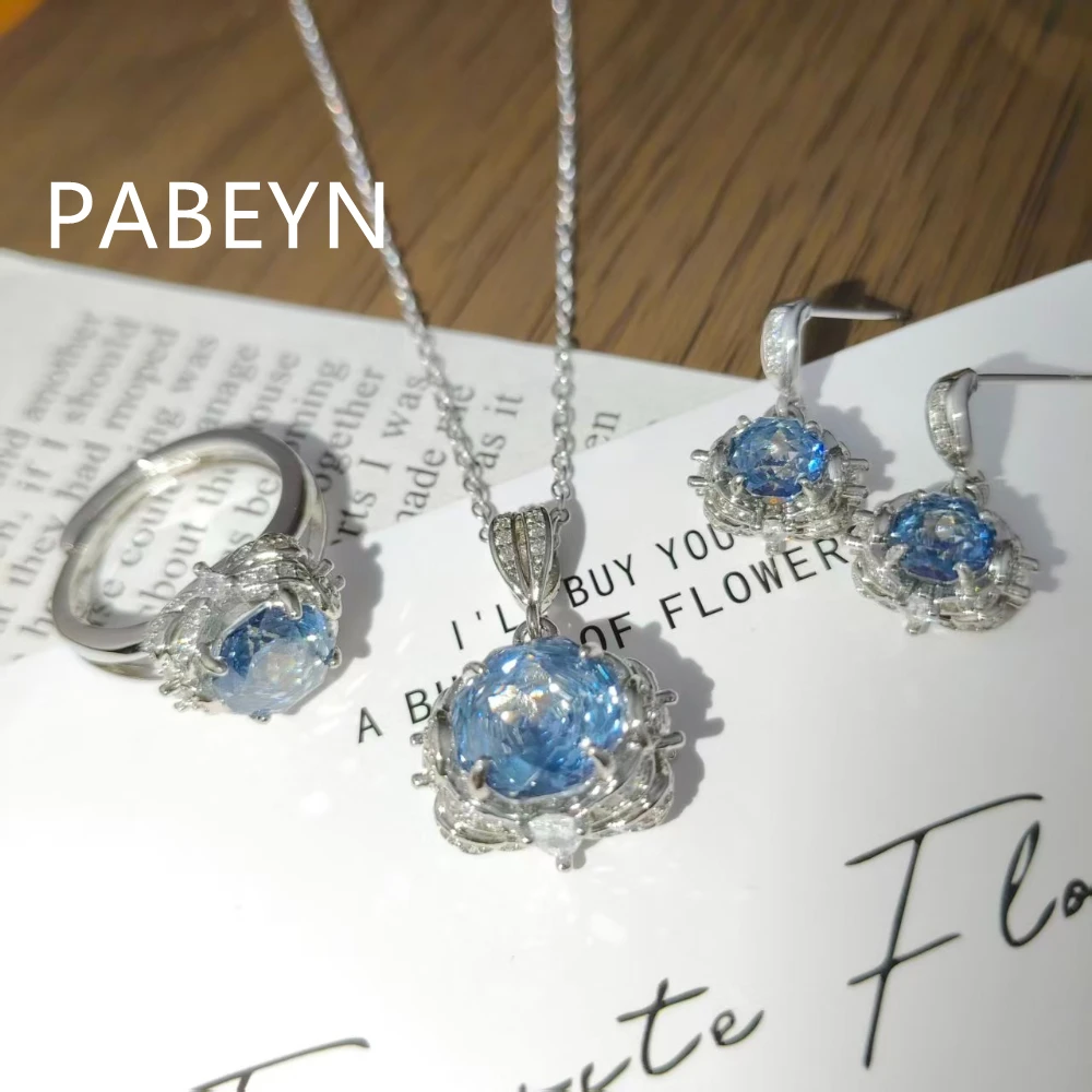 925 Sterling Silver Fashion Temperament Octagonal Millennium Rose Cut Zircon Necklace Pendant Earrings Ring Set Ladies Jewelry