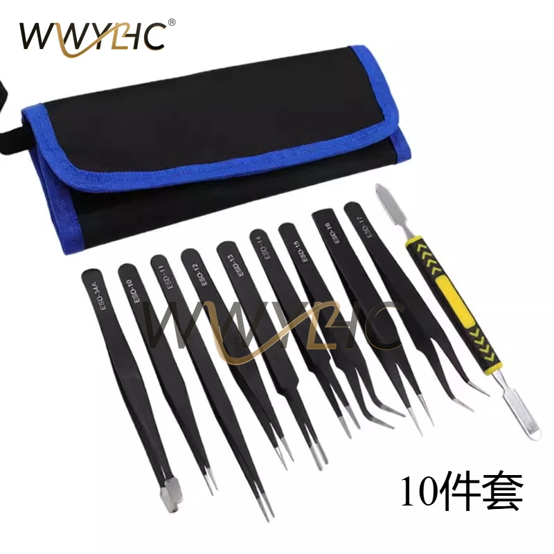 Sharp Pointed Elbow Tweezers Disassembly Pry Bar 10/11 Piece Set Canvas Bag Tool Kit