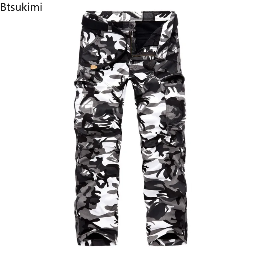 Men's Velvet Thickened Camouflage Cargo Pants Fashion Multi Pockets Tactical Combat Trousers Loose Outdoor Casual Pants for Male