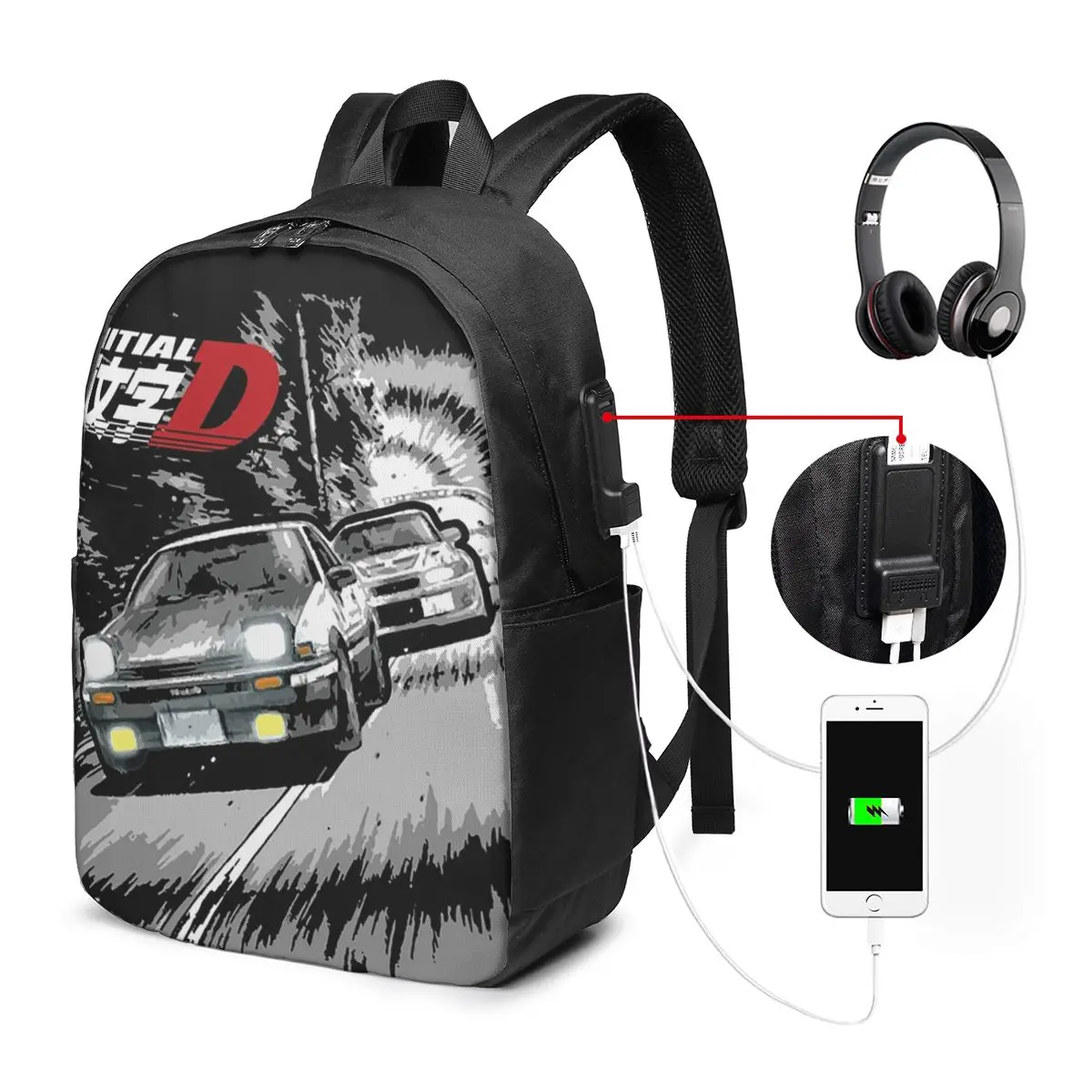 

Initial D - Mountain Drift Racing Backpack Travel Notebook Bag Computer College Student School Bag Laptop Shoulder Bags