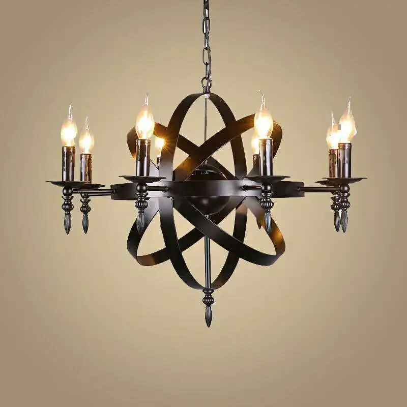 8 heads Vintage Loft American Iron Chandelier Retro Industrial Wind Globe Living Room Dining Room Kitchen Pendant Lamps