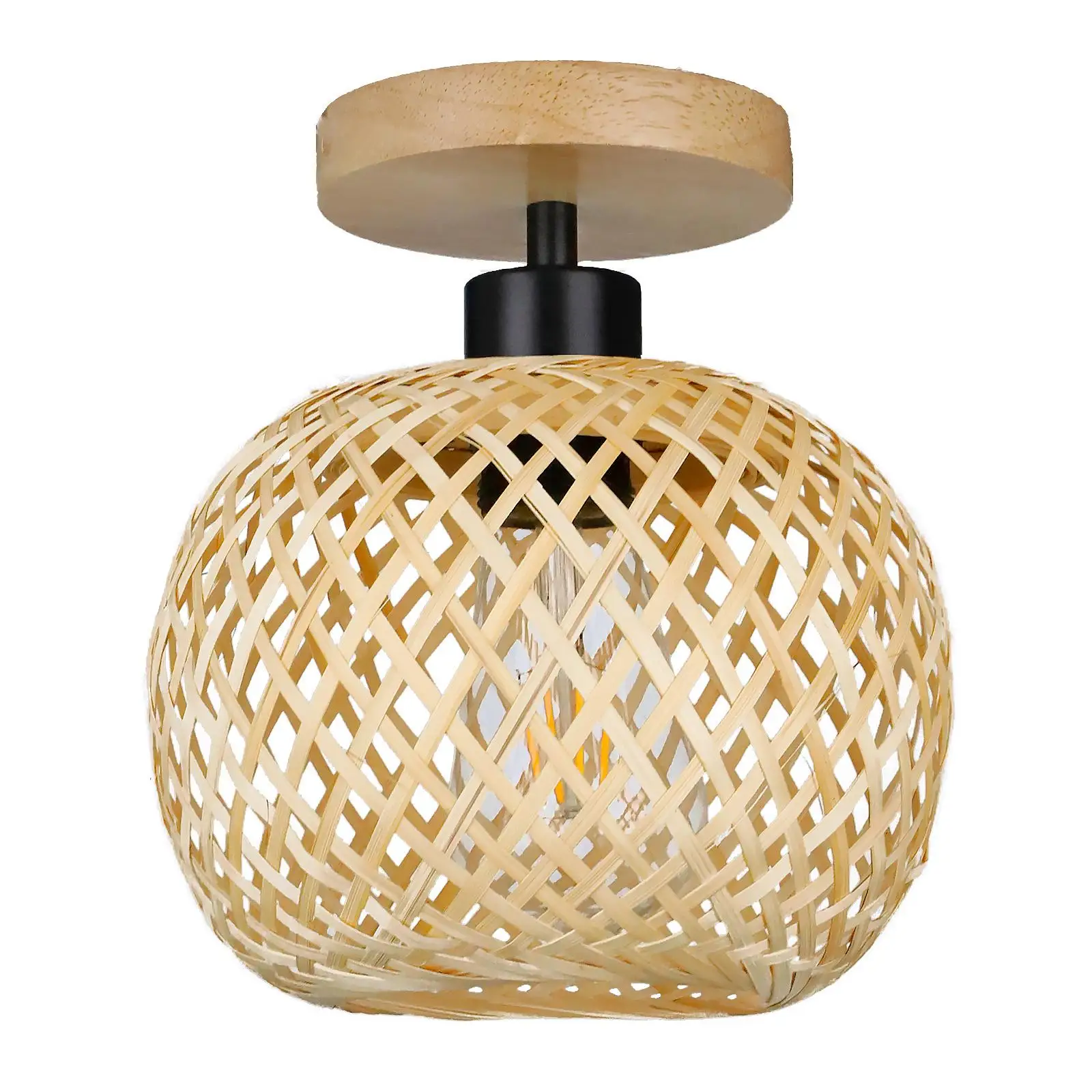 Bamboo Ball Lamp with No Bulb Handmade E26 110-120V Decor Restaurant with Woven Bamboo Shade Boho Light Fixture Bar Bamboo Light