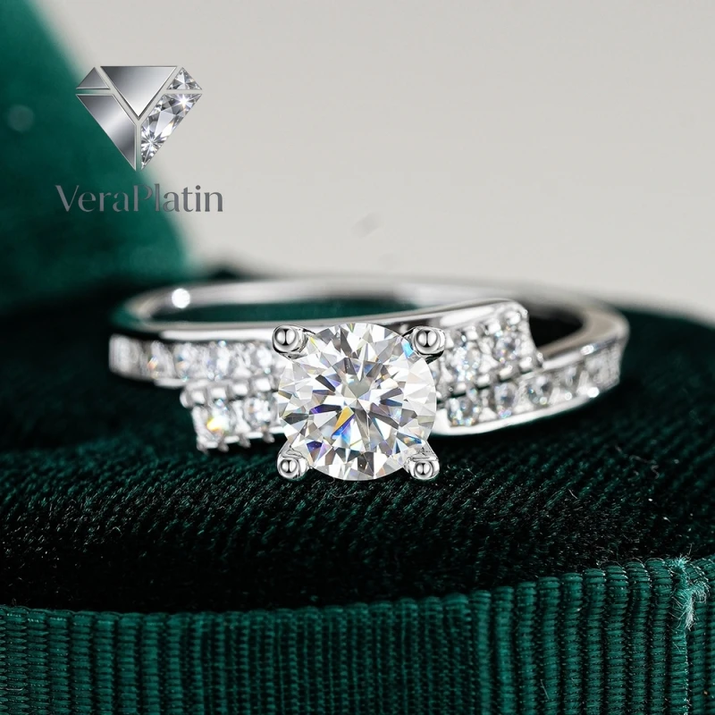 

VeraPlatin Lover Valentine's Day 18K White Gold Women Wedding Bands 0.5CT Moissanite Diamond Girl PT950 Platinum Wife Birthday G