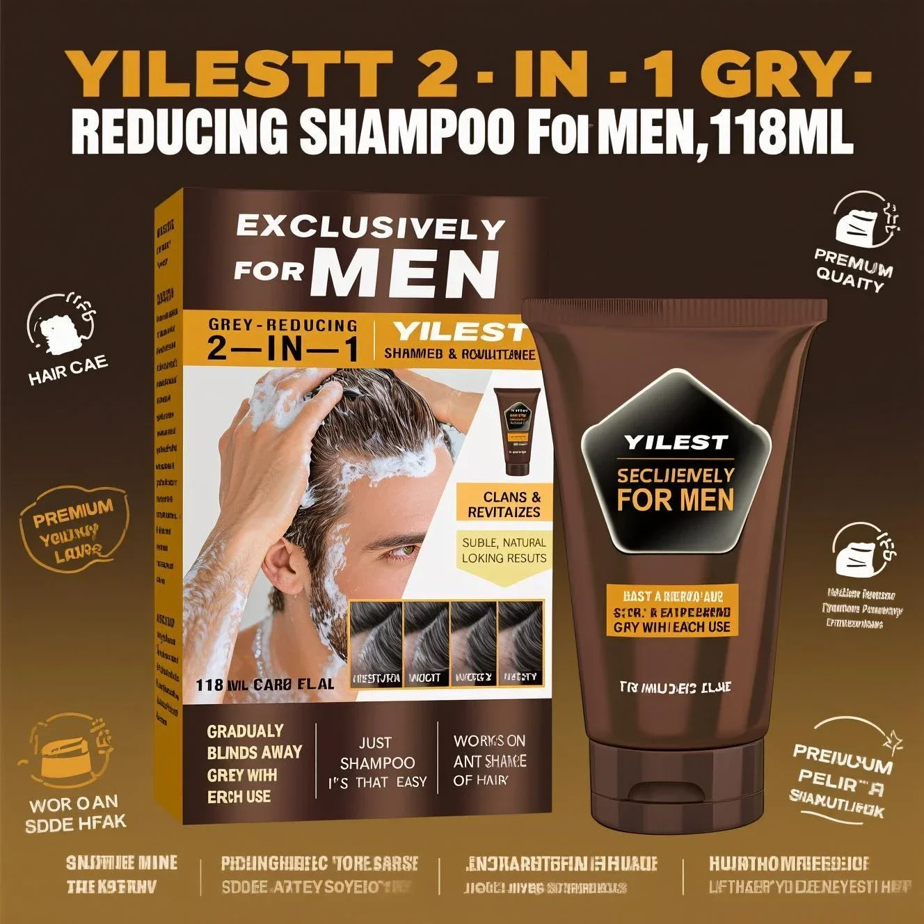 

Шампунь и кондиционер 2-в-1 уменьшающий серый 118 мл — для мужчин, градуированные темные серые волосы, утолщают корни с кератином и аргановым маслом