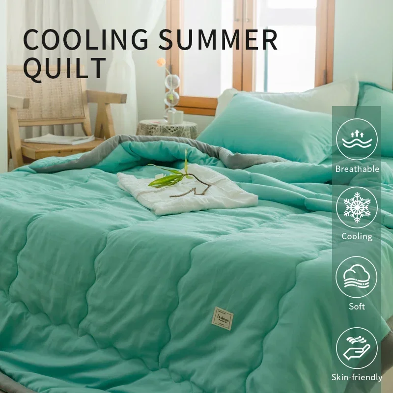 Japanese polyester cotton quilted summer quilt skin-friendly washable light luxury style solid color lightweight