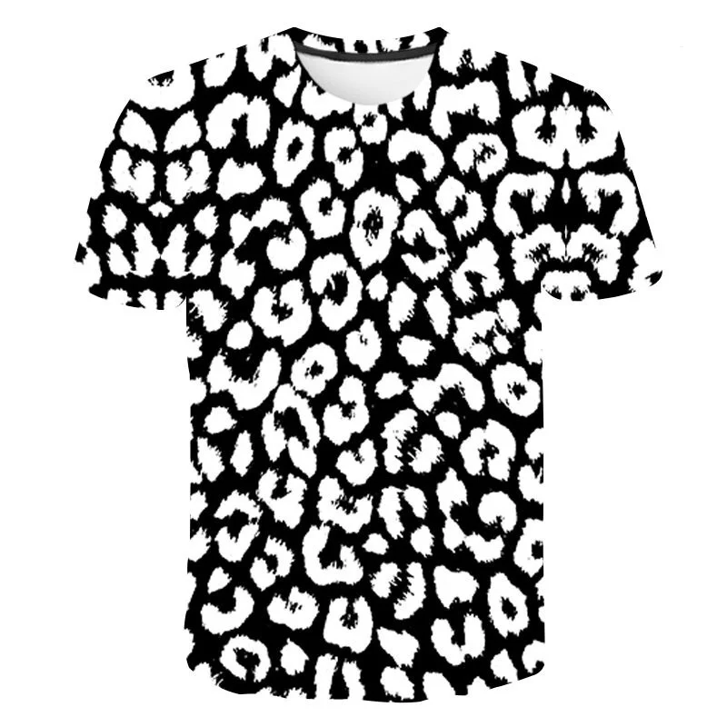 Black and White Leopard Print 3D Printed T-shirt Men\'s Fashionable Street Clothing Sports Breathable Personality Top