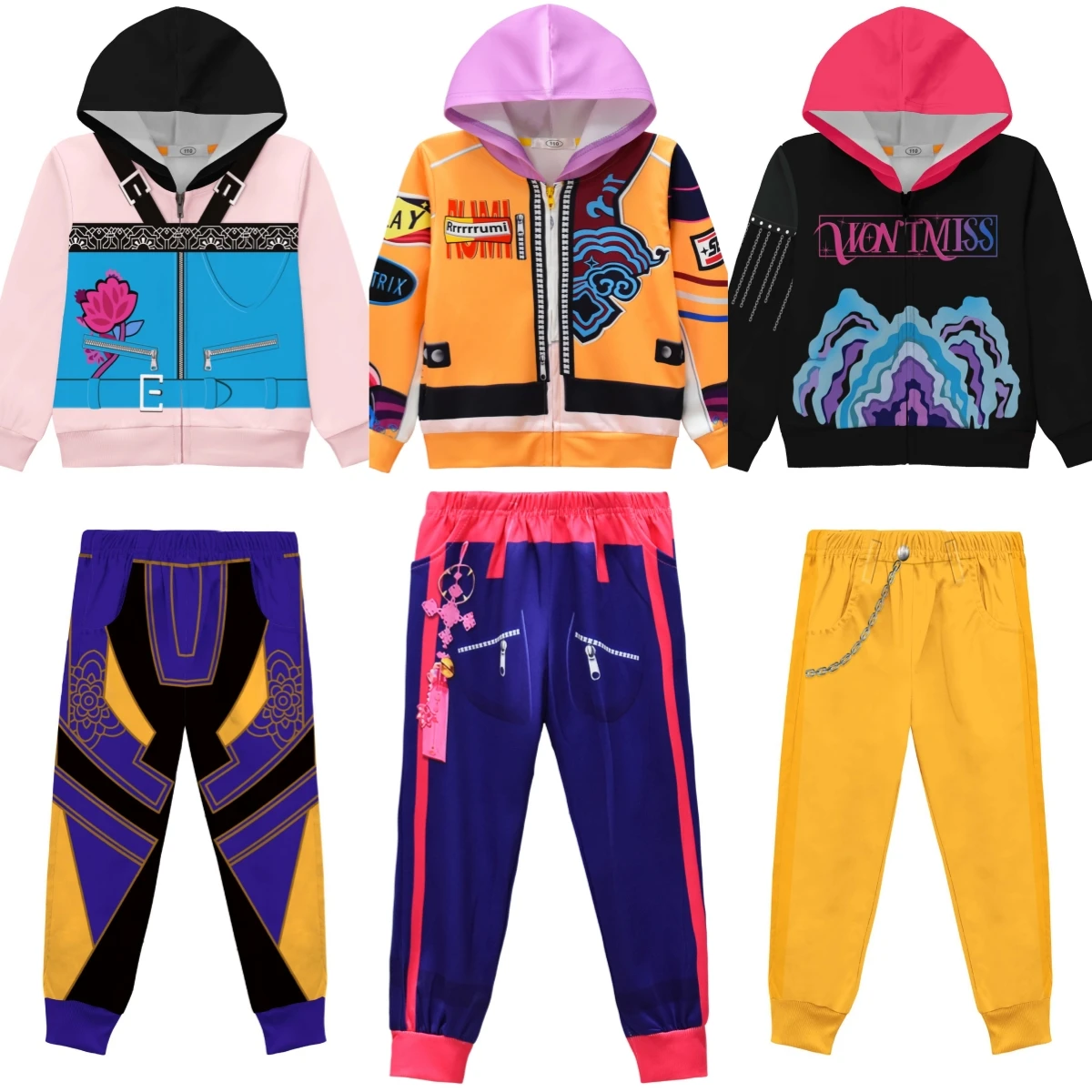 

Дівчата POP Singer Super Star Rumi Zoey Mira с принтом, куртка с капюшоном и длинными рукавами, брюки, комплект с длинными брюками, костюм для косплея на Хэллоуин