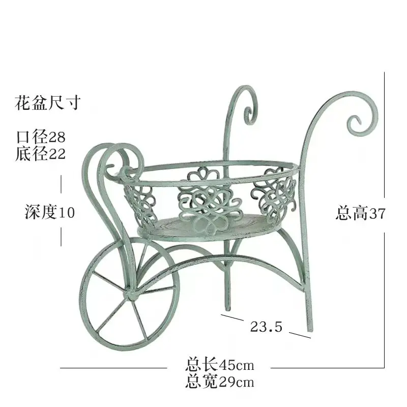 Imagem -02 - Trolley do Ferro para o Plantador da Flor Suporte do Potenciômetro Ornamento do Jardim Estilo do Carrinho Verde Branco