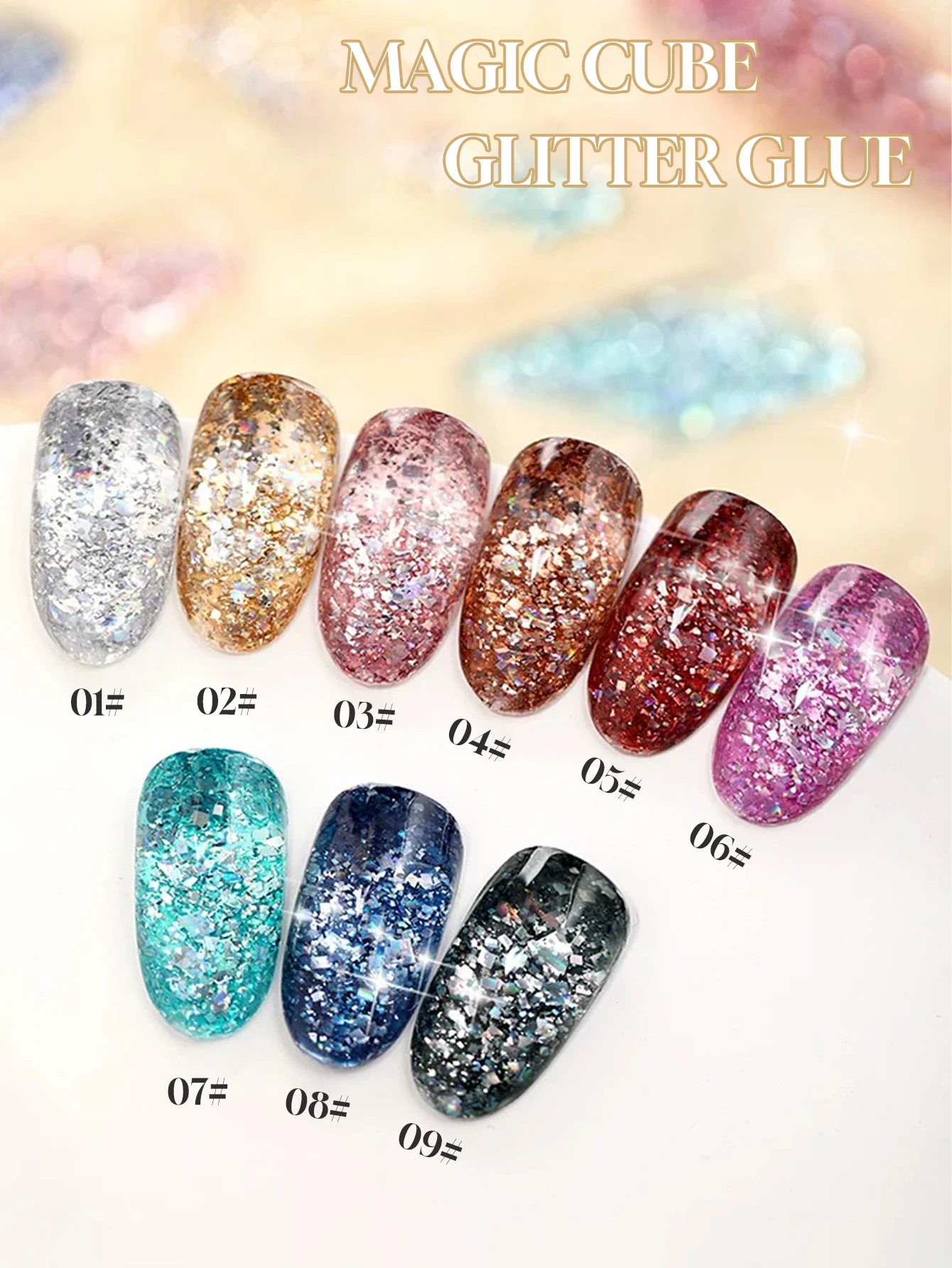 1/9PCS 2025 New Nail Salon Set Colorful Sparkling Brilliant Laser Mica Large and Small Glitter Gel Crushed Diamond UV Gel Nail