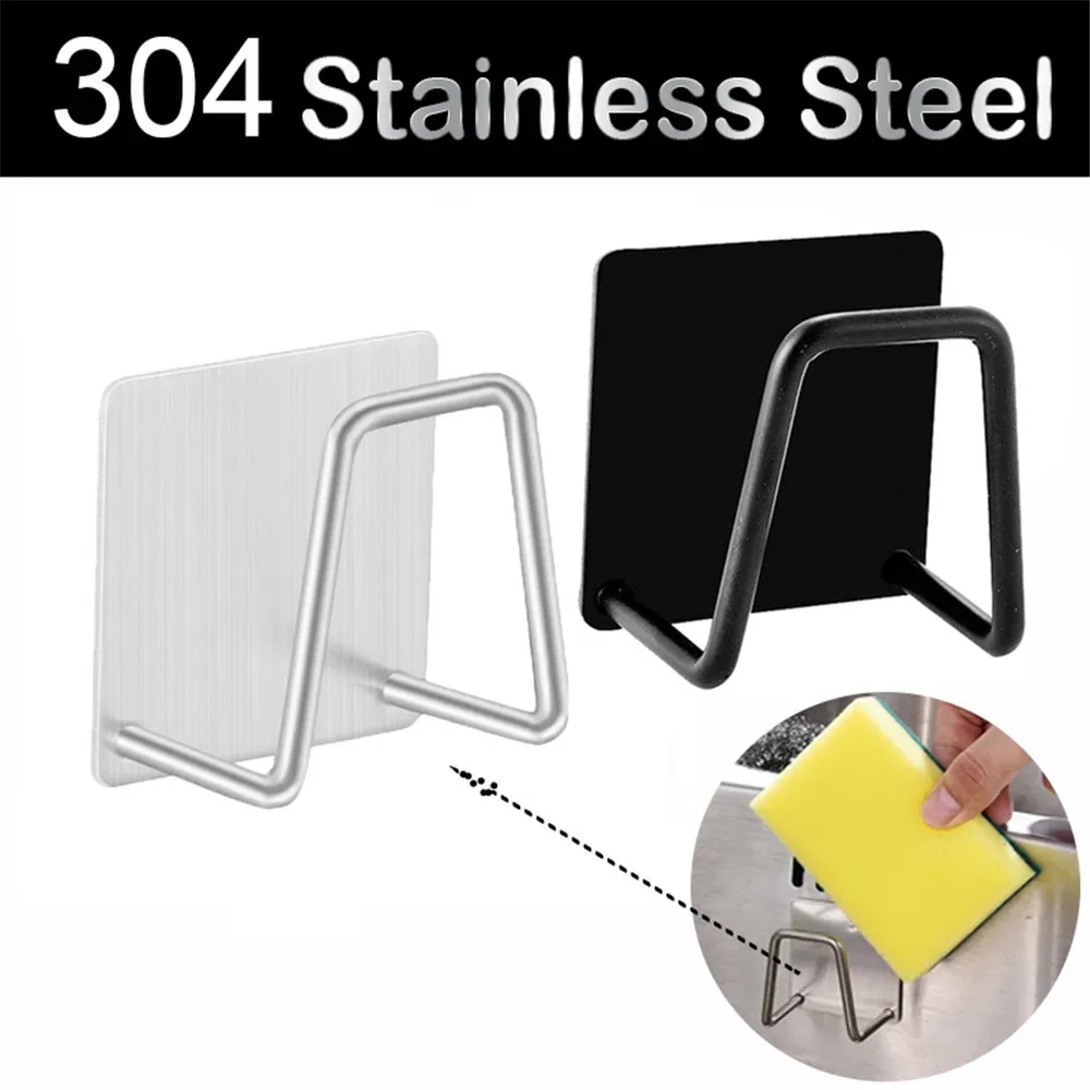 Kitchen Adhesive Strong Wall Hanger Hook Sink Sponges Holder Drain Drying Rack Storage Organizer Bathroom Suction Cup Stainless view 2