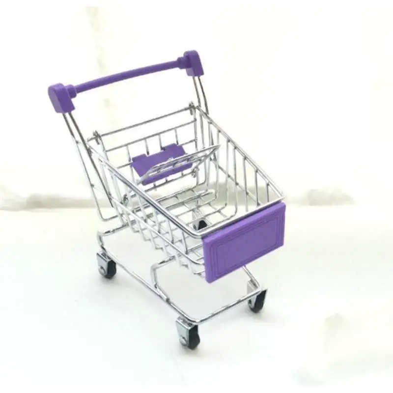 Creative 1:48 Mini Supermarket Shopping Trolley Cart Desktop Model Toy For Children Home Decoration Miniature Toy